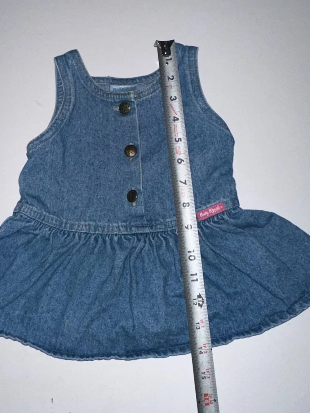 VTG 90s 2000s Oshkosh Baby Girls Denim Jumper Dress 12 Months dropped waist